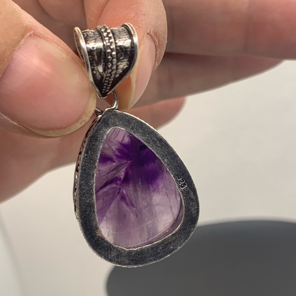 Unique Natural Starburst Amethyst Pendant, Vintage Setting, 925 Sterling Overlay - Picture 6 of 15